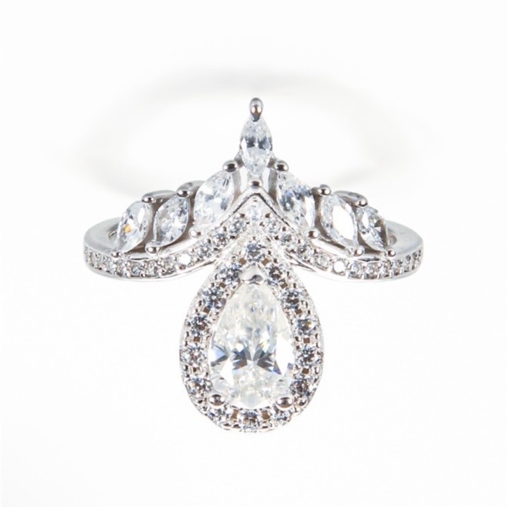1 CT Moissanite 18k Gold Plated 925 Sterling Silver Pear Shape Crown Ring Size 6